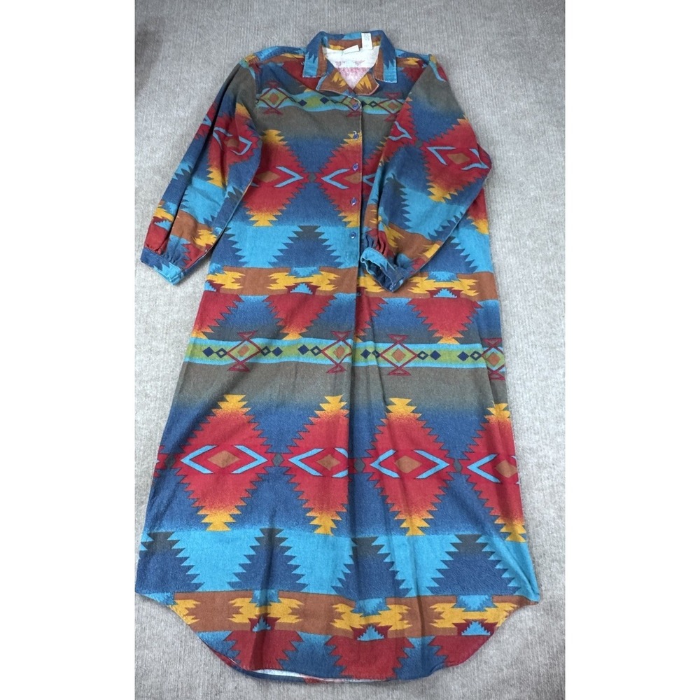 Woolrich L Flannel Dress Nightgown Najavo Southwest Indian Aztec Women Vintage